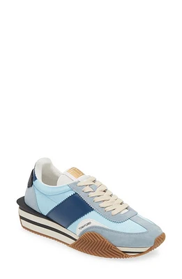 TOM FORD James Mixed Media Low Top Sneaker Light Blue/Cream at Nordstrom,