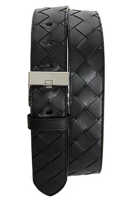 Bottega Veneta Intrecciato Calfskin Leather Belt 8803 Black/Silver at Nordstrom,