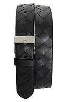 Bottega Veneta Intrecciato Calfskin Leather Belt 8803 Black/Silver at Nordstrom,