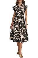 Donna Karan New York Abstract Print Midi Dress Black/Light Canvas at Nordstrom,