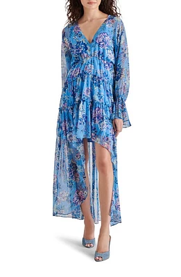 Steve Madden Sol Floral Long Sleeve High-Low Chiffon Dress Azure Blue at Nordstrom,