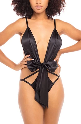 Oh La Cheri Heart Charm Open Back Lace Teddy Black at Nordstrom,