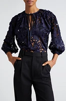 Ramy Brook Mikayla Floral Lace Top Navy Sateen Cutout at Nordstrom,