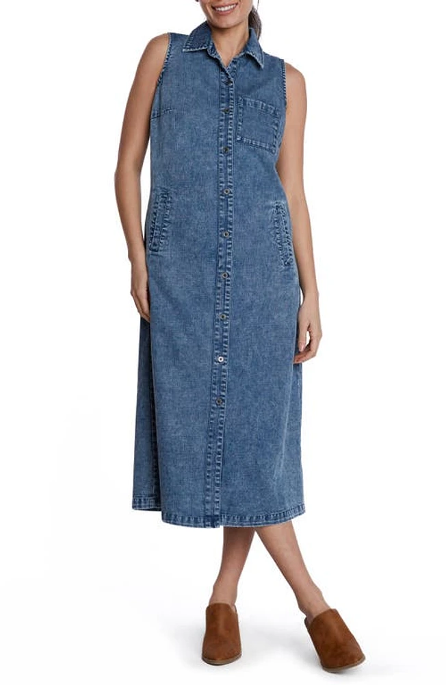 Wash Lab Denim Sleeveless Shirtdress Blue at Nordstrom,