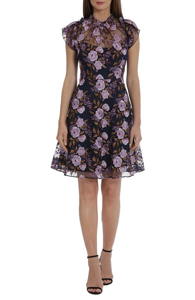 Maggy London Floral Embroidery Fit & Flare Dress Purple Multi at Nordstrom,