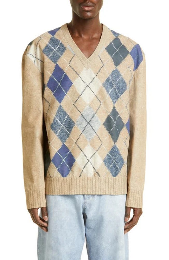 Bottega Veneta Argyle Print Lambskin Leather Top Camel/Grey/Blue at Nordstrom,