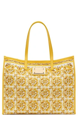 Dolce & Gabbana Majolica Print Canvas Shopper in Azulejos Giallo at Nordstrom