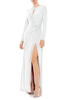 Mac Duggal Ruched Keyhole Long Sleeve Jersey Gown at Nordstrom,