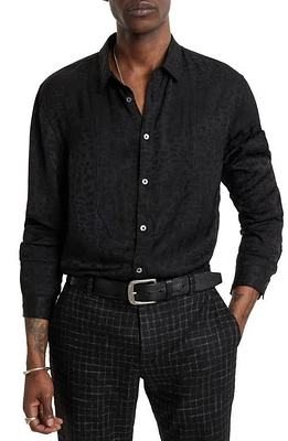 John Varvatos Nash Jacquard Bib Front Button-Up Shirt Jet Black at Nordstrom,