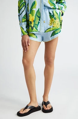 FARM Rio Summer Foliage Print Linen Blend Shorts Blue at Nordstrom,