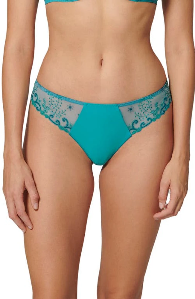 Simone Perele Delice Embroidered Thong Blue at Nordstrom,