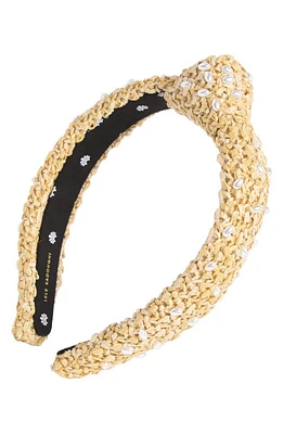 Lele Sadoughi Imitation Pearl Embellished Raffia Headband in Natural at Nordstrom