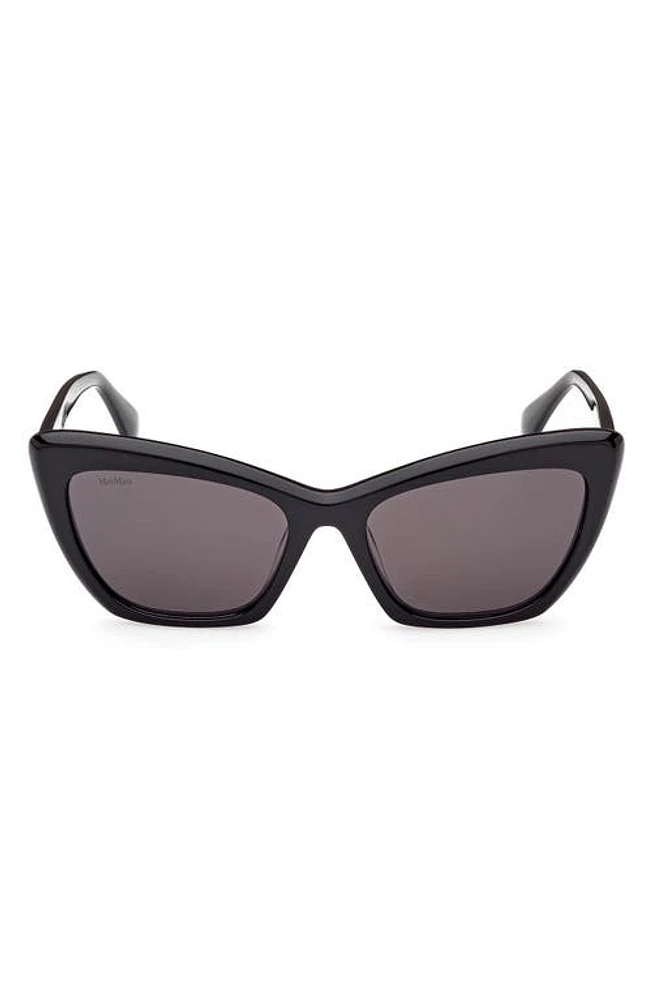 Max Mara 57mm Cat Eye Sunglasses in Shiny Black /Smoke at Nordstrom