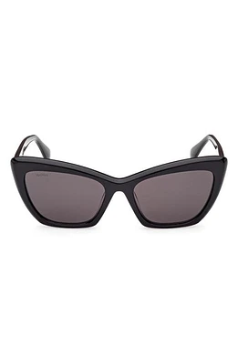 Max Mara 57mm Cat Eye Sunglasses in Shiny Black /Smoke at Nordstrom