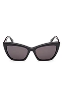 Max Mara 57mm Cat Eye Sunglasses in Shiny Black /Smoke at Nordstrom