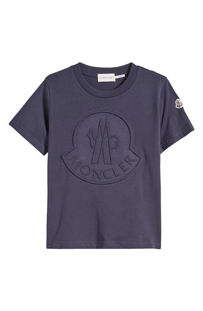 Moncler Kids' Logo Embossed Cotton T-Shirt Blue Navy at Nordstrom,