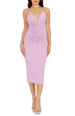 Dress the Population Viv Ruched Sleeveless Midi Lavender at Nordstrom,