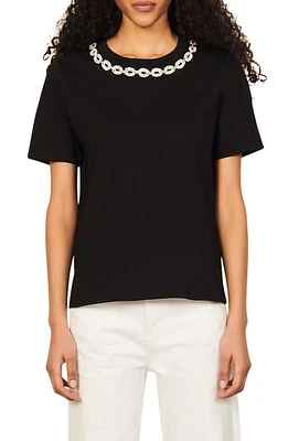 sandro Merlin Diamantè Detail Cotton Top Black at Nordstrom,