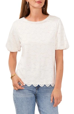 Vince Camuto Floral Openwork Puff Sleeve Top in New Ivory at Nordstrom, Size Medium