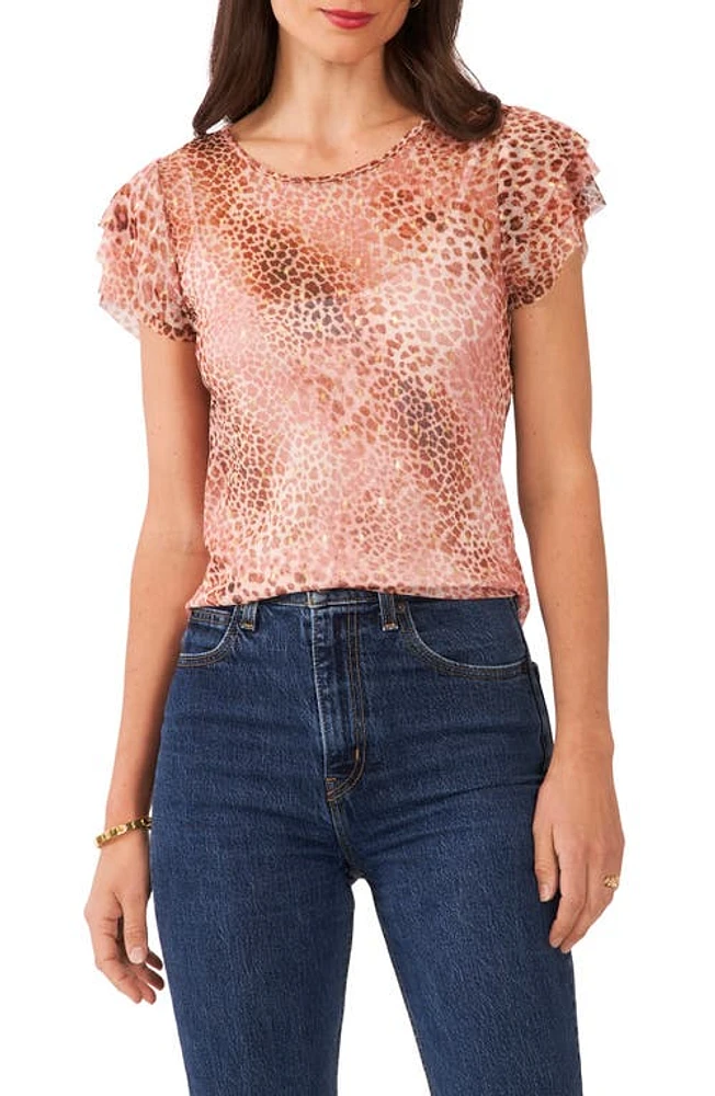 Vince Camuto Tiered Ruffle Foil Mesh Top Natural Taupe at Nordstrom,