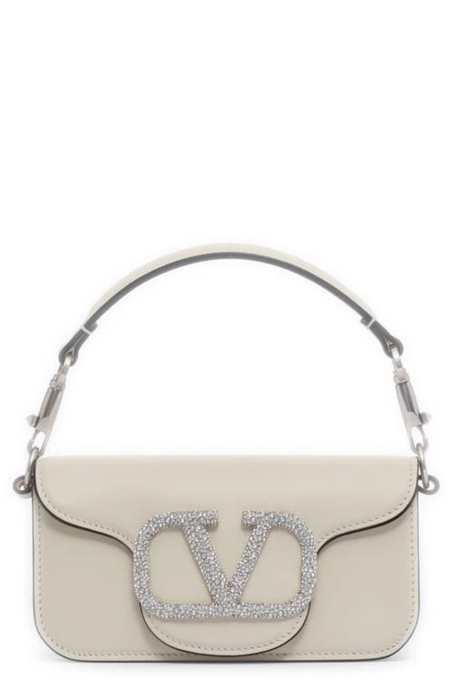 Valentino Garavani Small Locò Crystal Logo Leather Shoulder Bag in Light Ivory/palladio-Crystal at Nordstrom