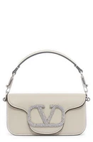 Valentino Garavani Small Locò Crystal Logo Leather Shoulder Bag in Light Ivory/palladio-Crystal at Nordstrom