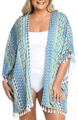 La Blanca Scarf City Tassel Trim Cover-Up in Ice Blue at Nordstrom