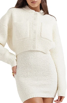 HOUSE OF CB Salilah Chenille Bomber Cardigan Cream at Nordstrom,