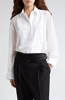 Stella McCartney Oversize Organic Cotton Poplin & Silk Chiffon Tuxedo Shirt in White at Nordstrom, Size 8 Us