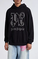 Palm Angels Statement Monogram Embroidered Hoodie Black Off White at Nordstrom,