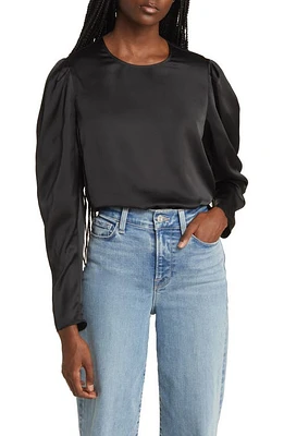 FRAME Draped Satin Top in Black at Nordstrom, Size Small