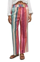 MANGO Stripe Linen & Cotton Drawstring Pants in Pink at Nordstrom, Size Small