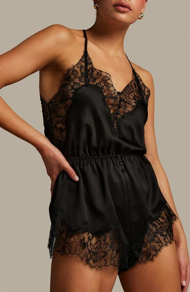 Hunkemöller Valerie Lace Trim Satin Teddy Caviar at Nordstrom,