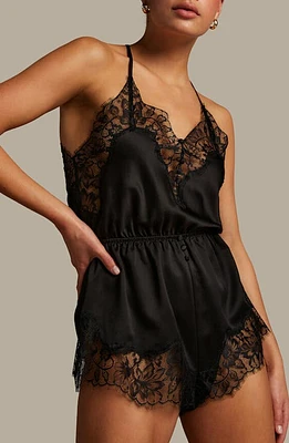 Hunkemöller Valerie Lace Trim Satin Teddy Caviar at Nordstrom,