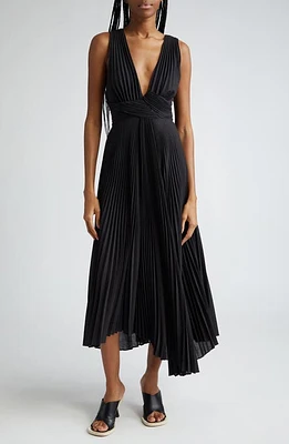 A. L.C. Everly Pleated Strappy Back Midi Dress Black at Nordstrom,