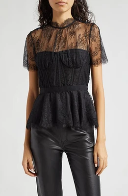 Simkhai Kehlani Eyelash Lace Bustier Peplum Top Black at Nordstrom,