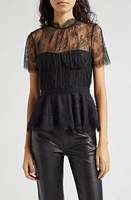 Simkhai Kehlani Eyelash Lace Bustier Peplum Top Black at Nordstrom,