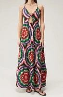 NASTY GAL Boho Print Scallop Trim Cutout Maxi Dress Red Multi at Nordstrom,