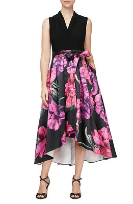 SL FASHIONS Floral High-Low Cocktail Dress Black at Nordstrom