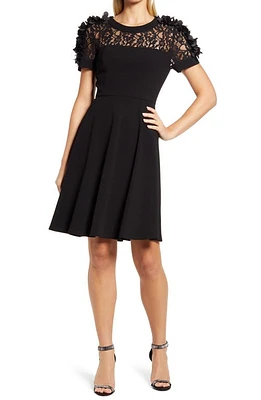 Shani Floral Appliqué Fit & Flare Cocktail Dress Black at Nordstrom,