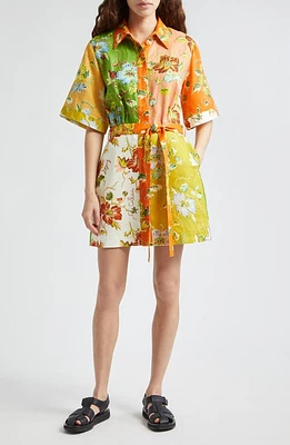 ALEMAIS Hotel Lamu Tie Waist Mini Shirtdress Orange Multi at Nordstrom,