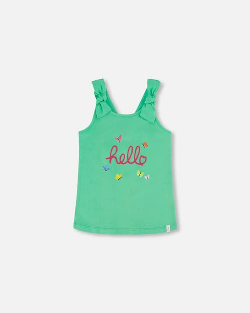 Deux Par Deux Girl's Organic Cotton Tank Top With Print Spring Green at Nordstrom