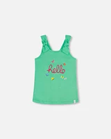 Deux Par Deux Girl's Organic Cotton Tank Top With Print Spring Green at Nordstrom