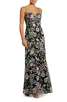 Mac Duggal Sequin Floral Sheath Gown Black Multi at Nordstrom,