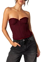 EDIKTED Deirdre Lace-Up Strapless Mesh Corset Top in Burgundy at Nordstrom, Size Large