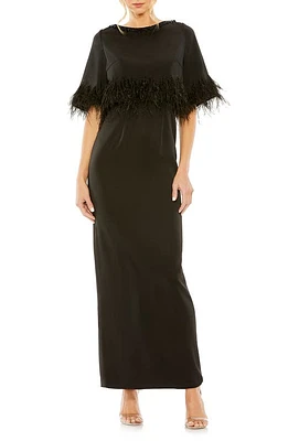 Mac Duggal Embellished Neck Feather Trim Cocktail Dress Black at Nordstrom,