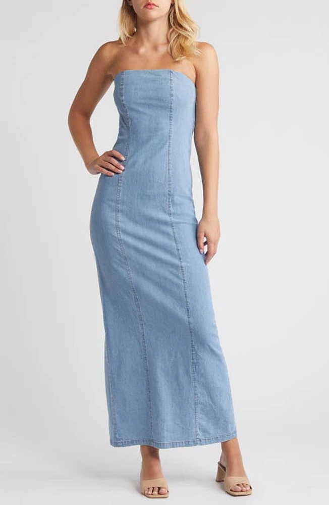 SOMETHING NEW Theodora Denim Tube Maxi Dress Light Blue at Nordstrom,