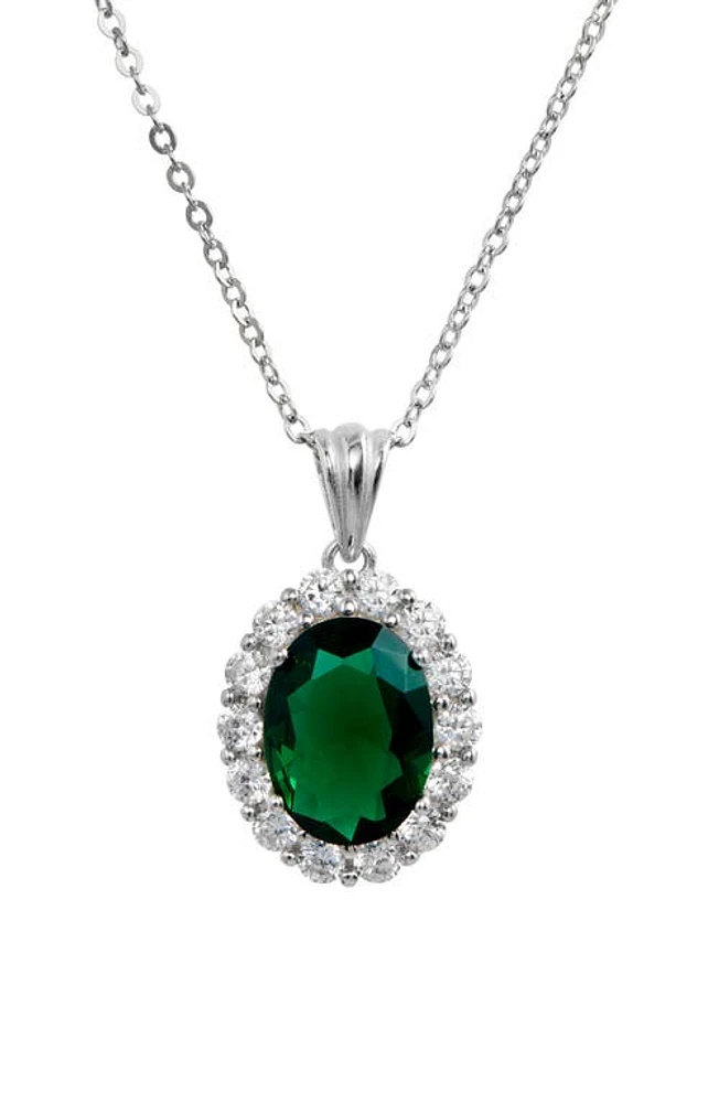 SAVVY CIE JEWELS Diana Cubic Zirconia Halo Pendant Necklace in Green at Nordstrom