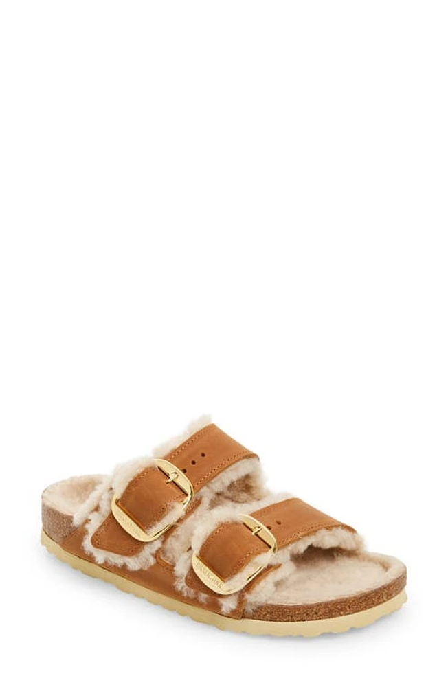 Birkenstock Arizona Big Buckle Genuine Shearling Lined Sandal Cognac Sandcastle at Nordstrom,