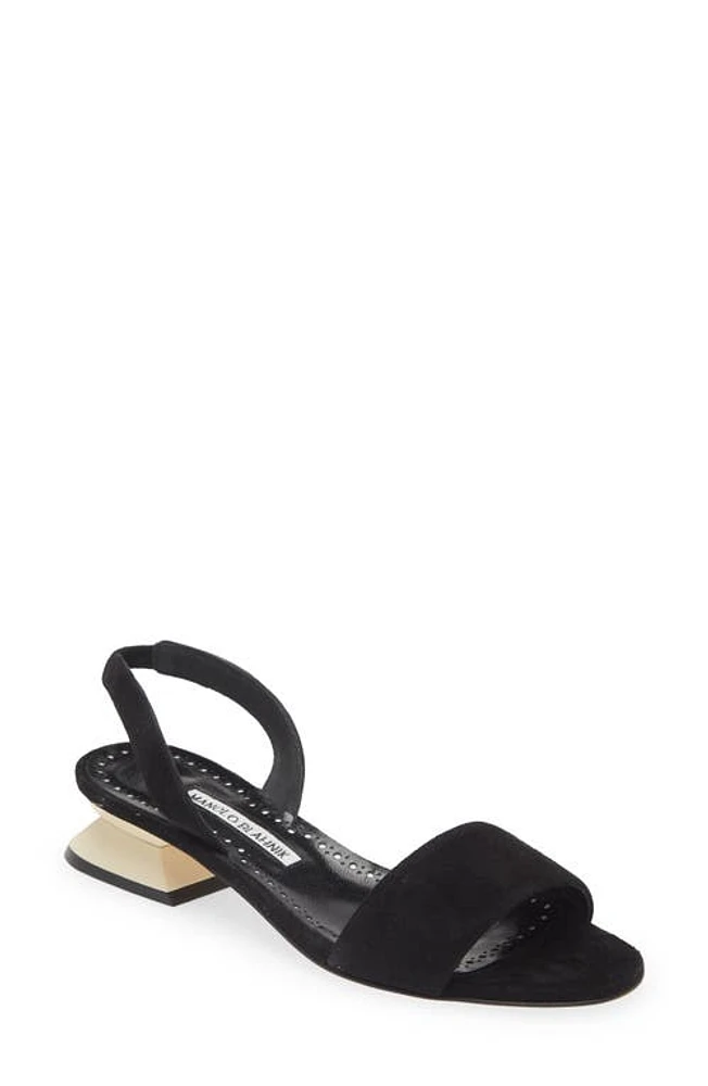 Manolo Blahnik Paclessa Open Toe Sculpted Heel Slingback Sandal Black at Nordstrom,